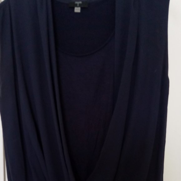 Tahari Dark Navy Faux Wrap Sleeveless Top with attached tank size Large - Picture 3 of 6